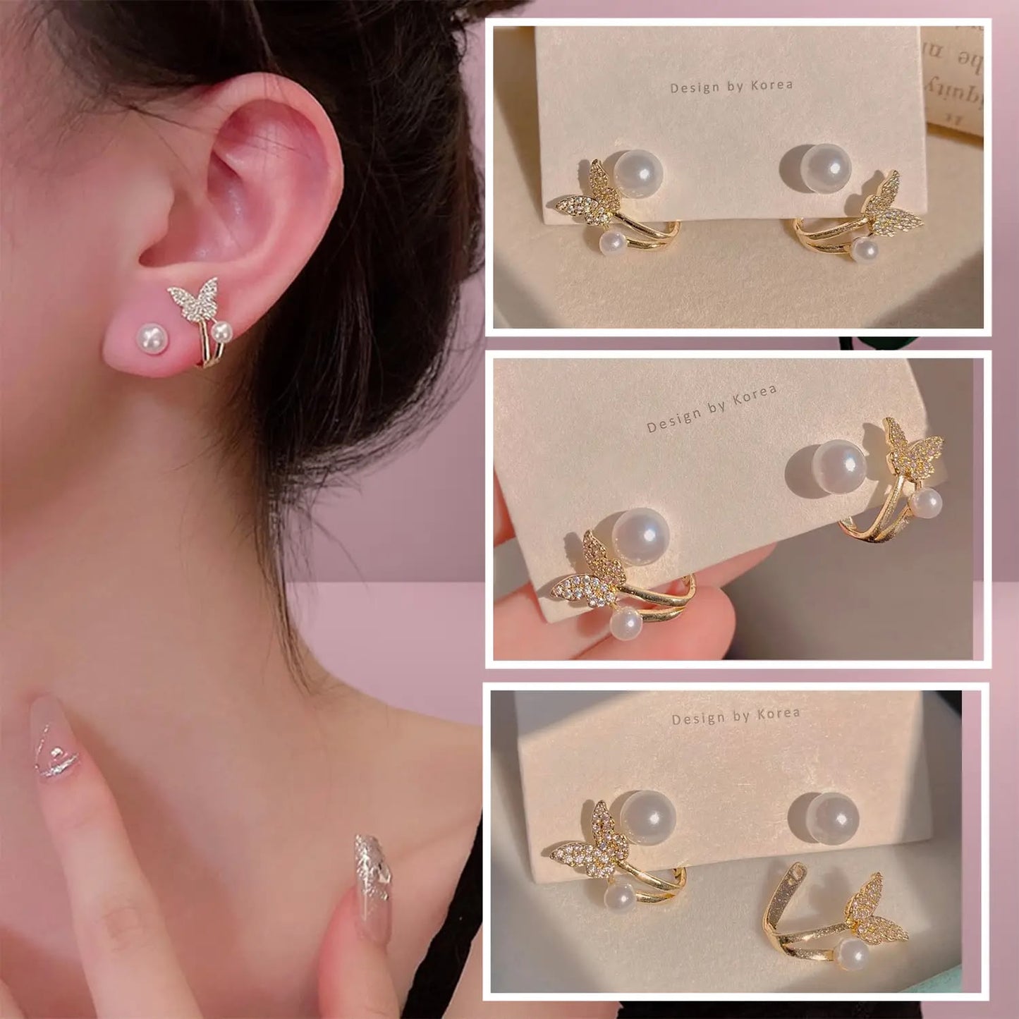 BUTTERFLY STUD EARRING WITH PEARL
