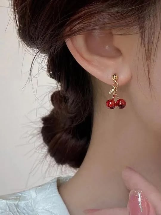 KOREAN CHERRY RED CUTE EARRING