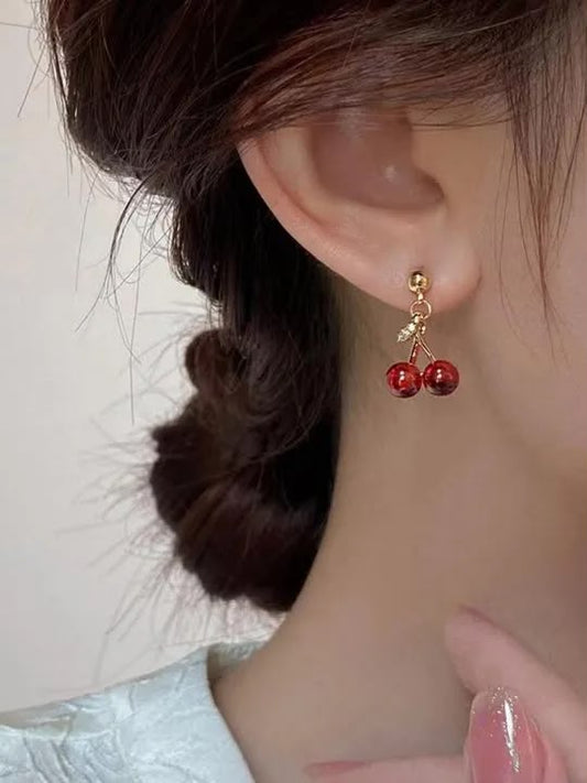 KOREAN CHERRY RED CUTE EARRING