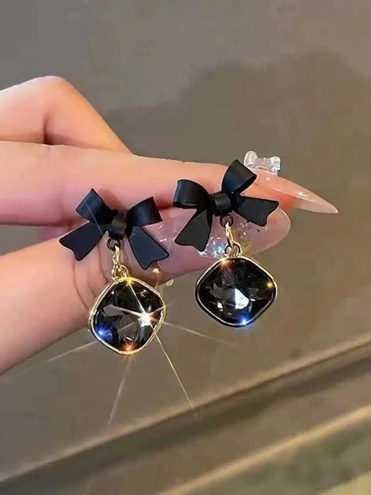 BLACK BOW KOREAN EARRING