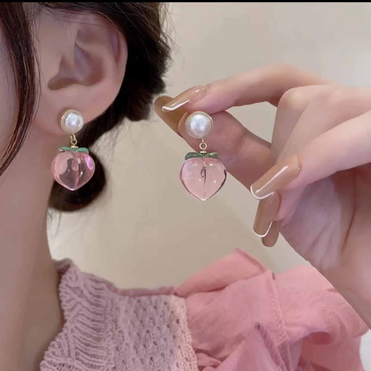 PEACH PINK KOREAN EARRING